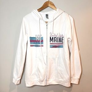 VINTAGE | 90s white Maine zip up souvenir hoodie sweatshirt